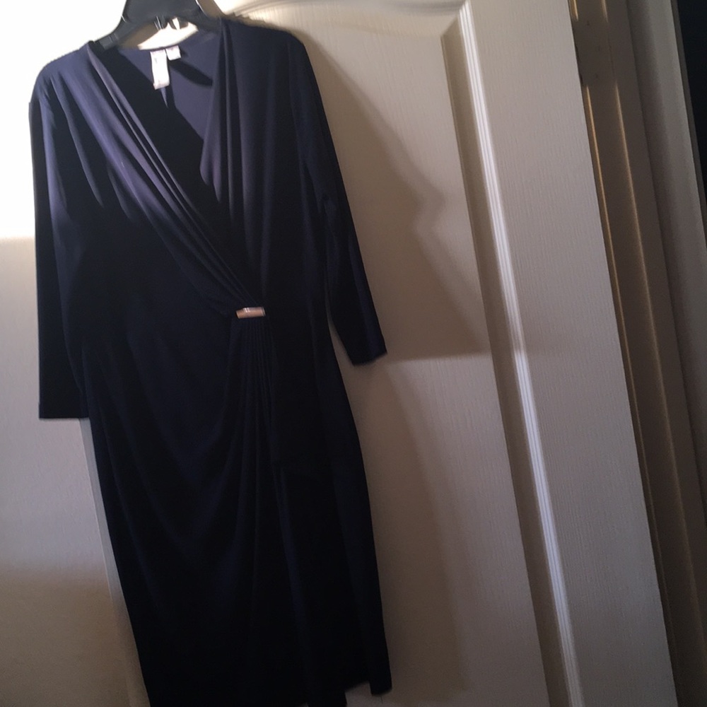 Navy blue wrap dress w 3/4 sleeve